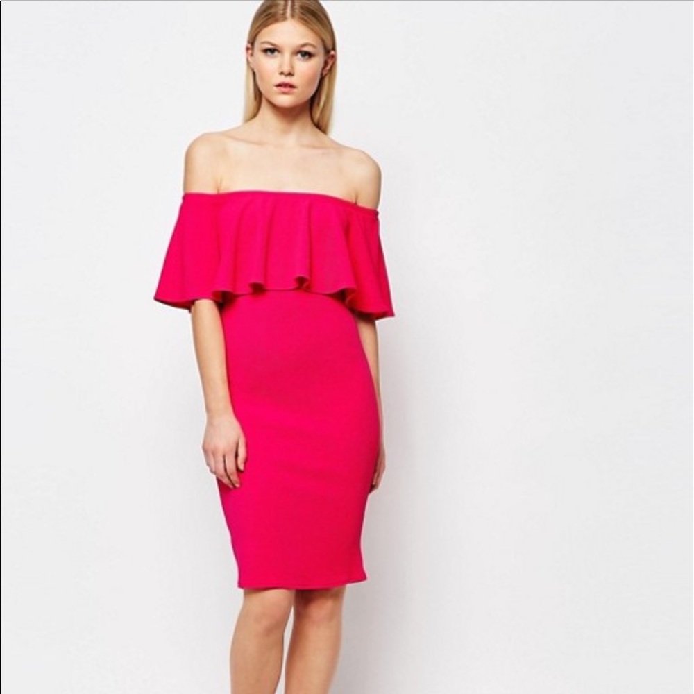Off The Shoulder Ruffle Detail Bodycon Dress